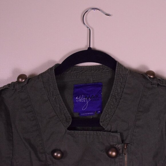 Miley Cyrus Max Azria Junior's Cotton Olive Green Zip Up Military Jacket Size M - Picture 5 of 9